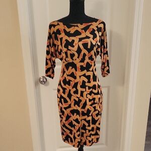 Stylish Black and Orange Patterned Dress